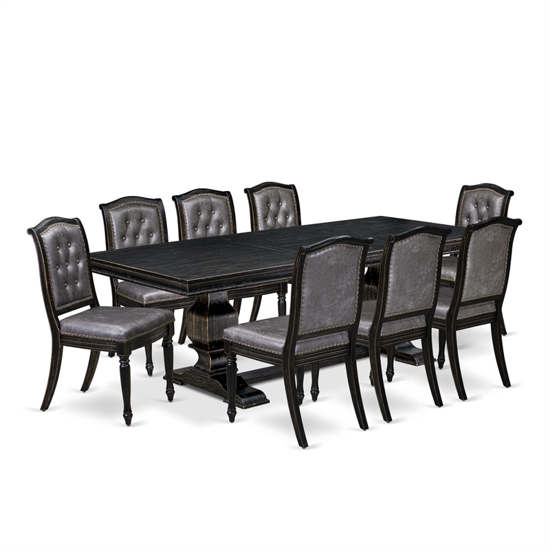Pemberly Row 9-Piece Black Dining Table Set with PU Leather Chairs