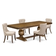 Pemberly Row 5-Piece Walnut Mid-Century Dining Set with Linen Fabric Chairs