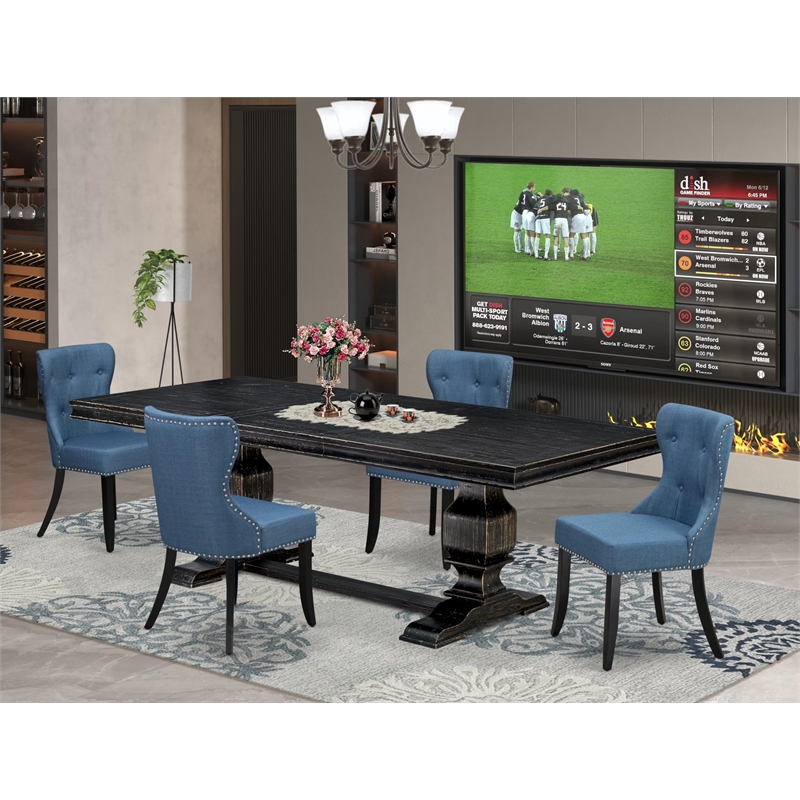 Pemberly Row 5-Piece Black Dining Table Set with Linen Fabric Chairs