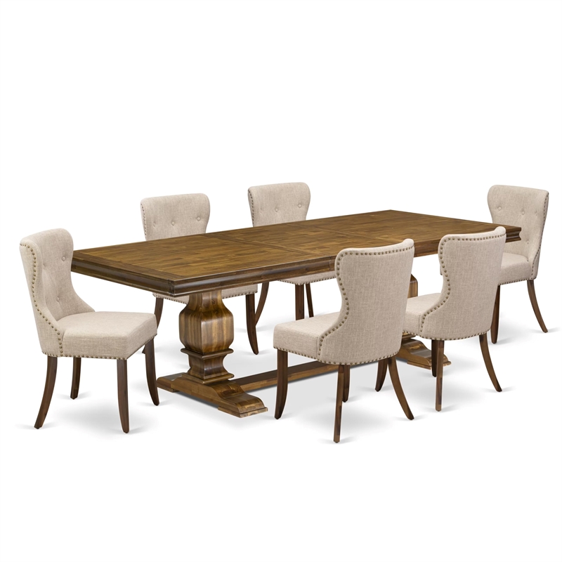 Pemberly Row 7-Piece Dining Table Set with Acacia Wood and Walnut Finish
