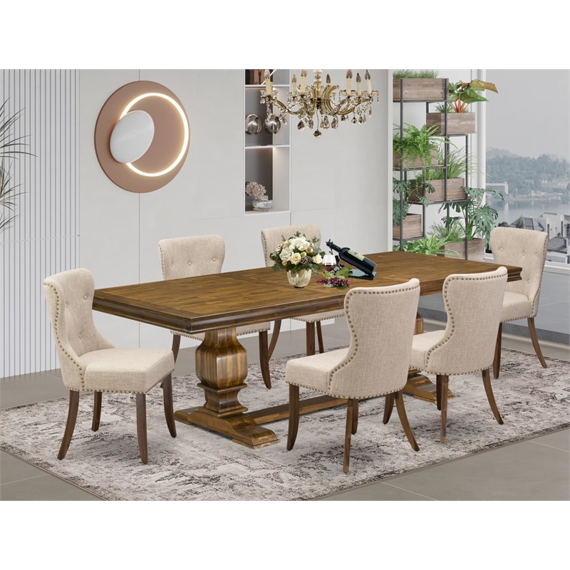 Pemberly Row 7-Piece Dining Table Set with Acacia Wood and Walnut Finish