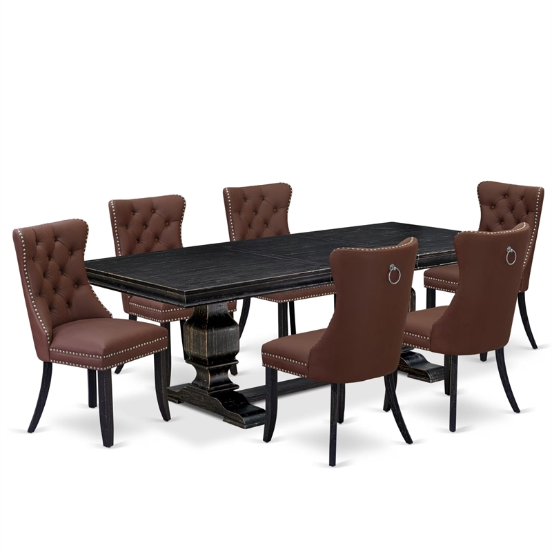 Pemberly Row 7-Piece Modern Dining Set with Acacia Wood and Black Finish