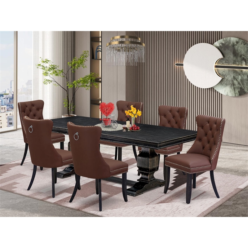 Pemberly Row 7-Piece Modern Dining Set with Acacia Wood and Black Finish