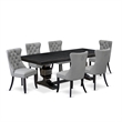 Pemberly Row 7-Piece Dining Set with Black Finish and Light Gray Seating