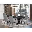 Pemberly Row 7-Piece Dining Set with Black Finish and Light Gray Seating