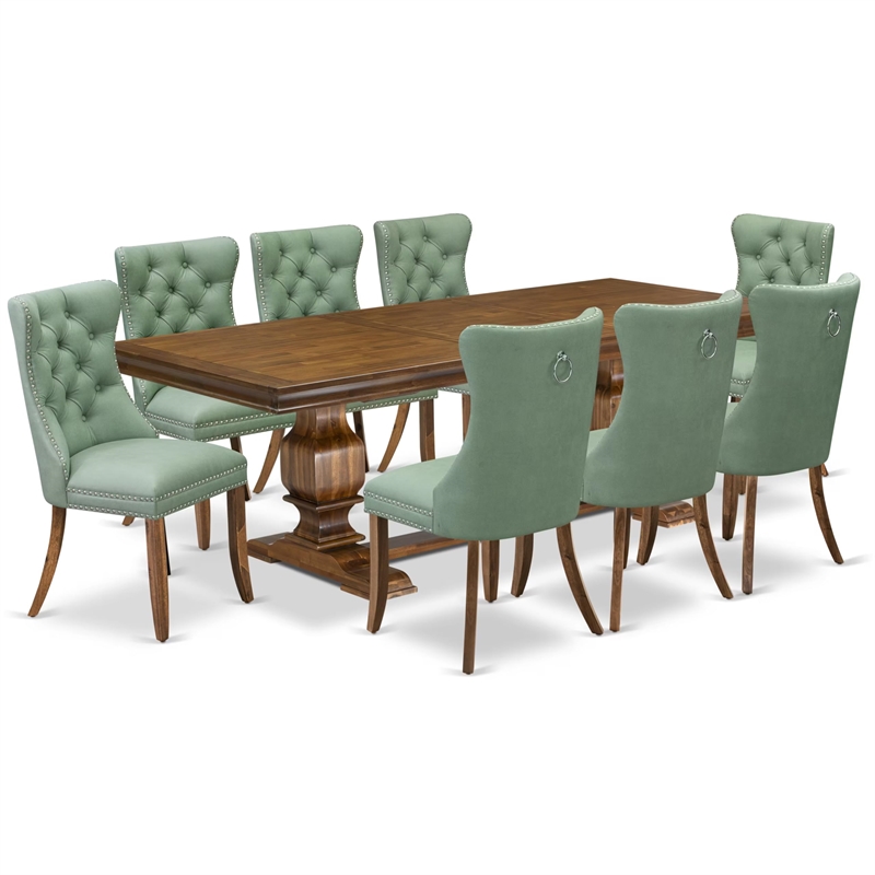 Pemberly Row 9-Piece Dining Room Set with Walnut Finish and Faux Leather