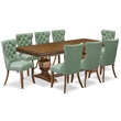 Pemberly Row 9-Piece Dining Room Set with Walnut Finish and Faux Leather