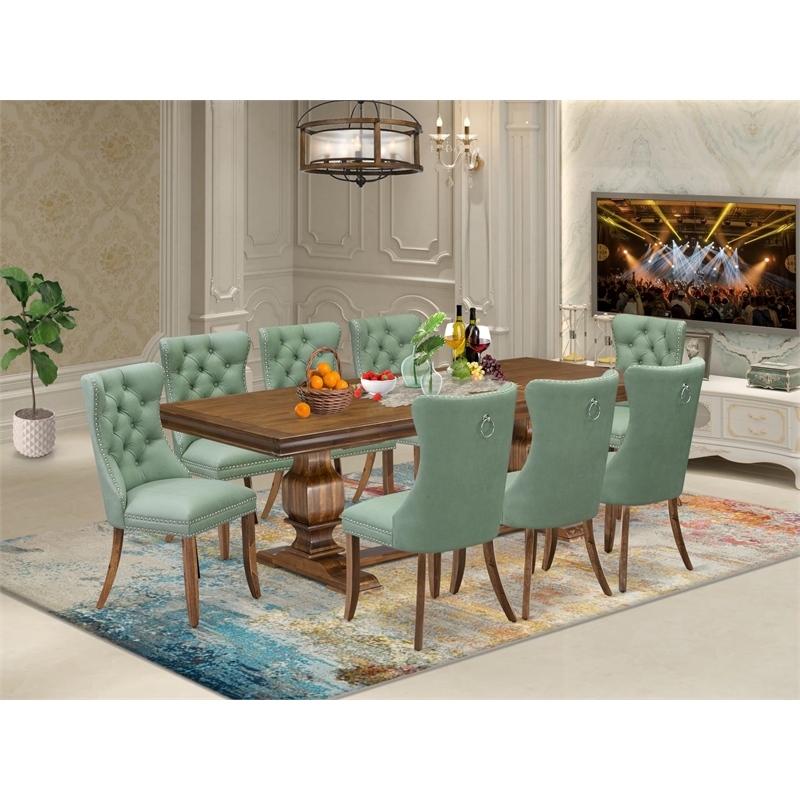 Pemberly Row 9-Piece Dining Room Set with Walnut Finish and Faux Leather