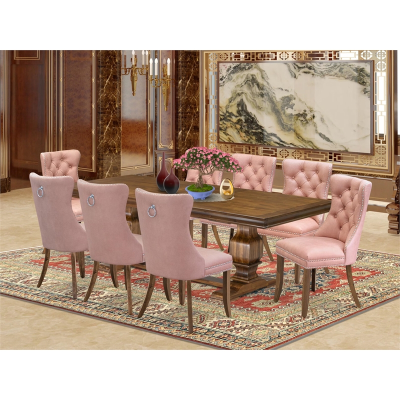 Pemberly Row 9-Piece Mid-Century Dining Set with Walnut Finish and Faux Leather