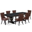 Pemberly Row 7-Piece Dining Table Set with Black Finish and Faux Leather