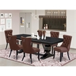Pemberly Row 7-Piece Dining Table Set with Black Finish and Faux Leather