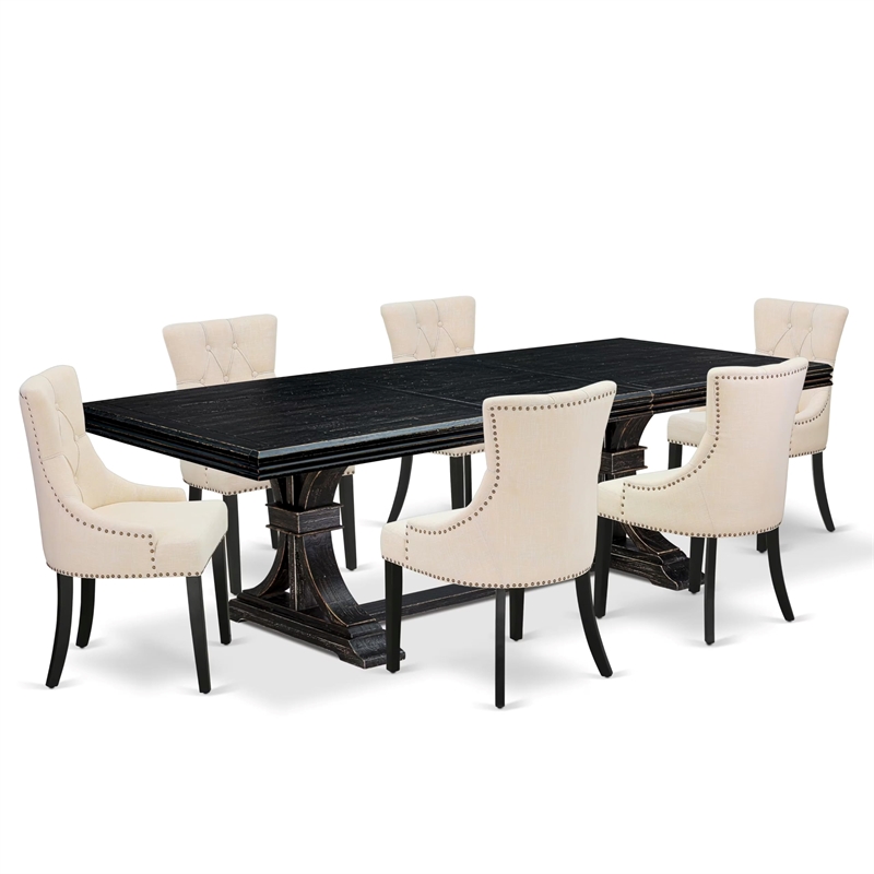 Pemberly Row 7-Piece Dining Table Set with Wood Black Finish