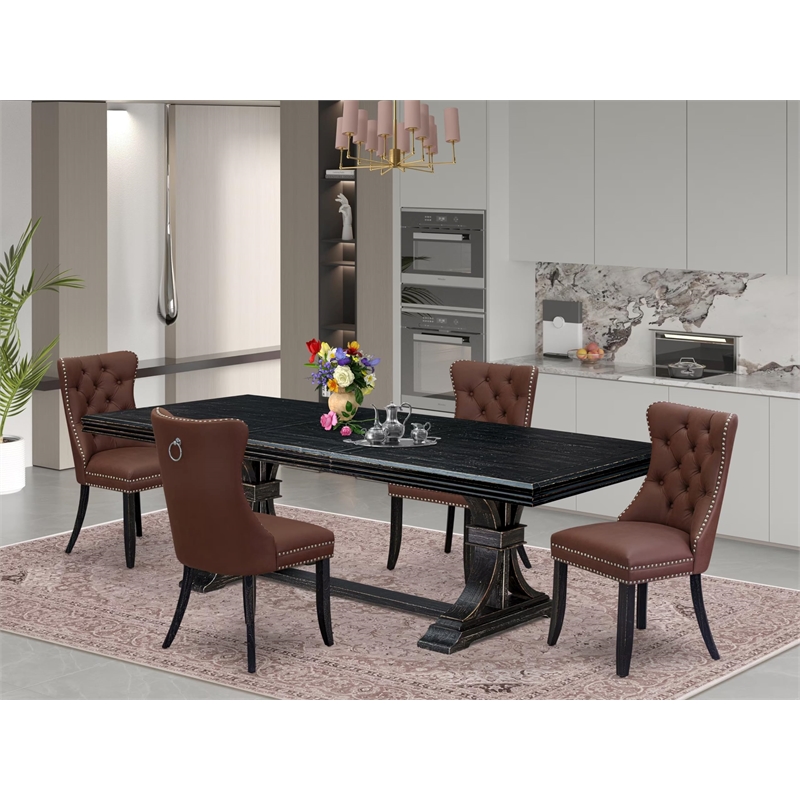 Pemberly Row 5-Piece Dining Table Set in Wood Black Finish