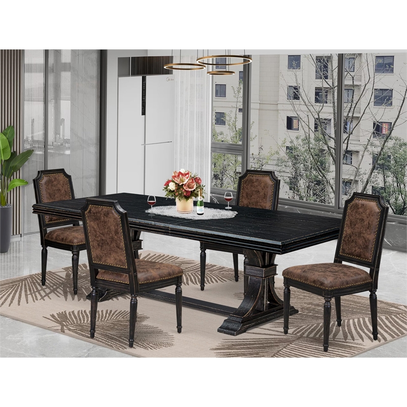 Pemberly Row 5-Piece Kitchen Dining Set with Black Finish and PU Leather