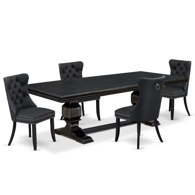 Pemberly Row 5-Piece Modern Dining Set with Faux Leather in Black Finish