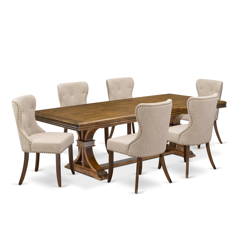 Pemberly Row 7-Piece Dining Table Set in Acacia Wood and Walnut Finish