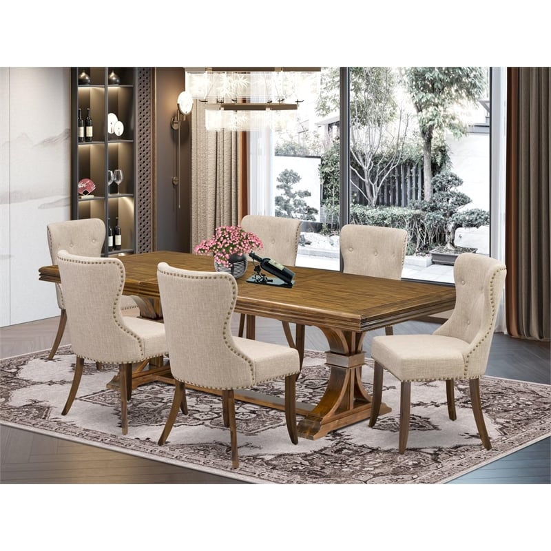 Pemberly Row 7-Piece Dining Table Set in Acacia Wood and Walnut Finish