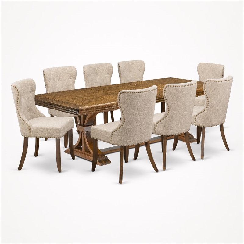 Pemberly Row 9-Piece Dining Set with Acacia Wood and Walnut Finish