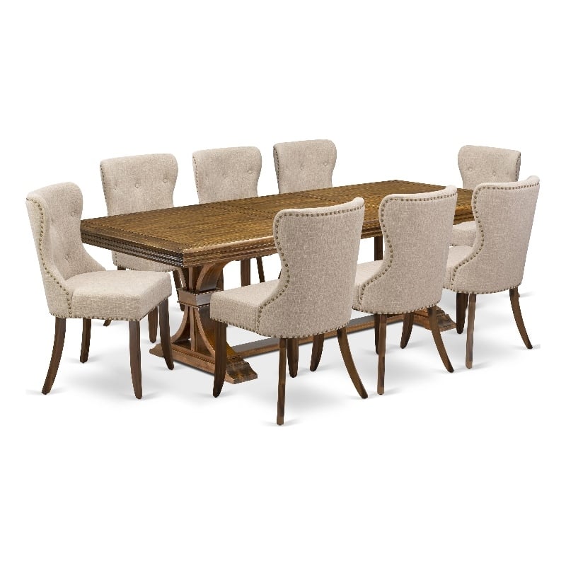 Pemberly Row 9-Piece Dining Set with Acacia Wood and Walnut Finish