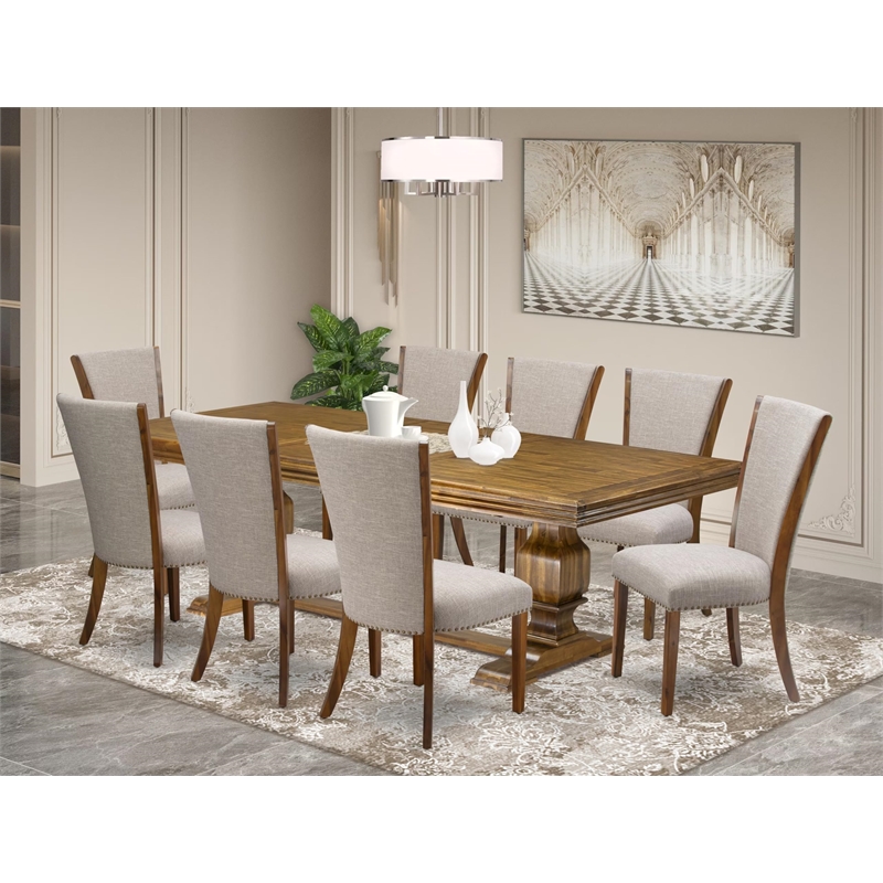 Pemberly Row 9-Piece Dining Table Set with Acacia Wood in Walnut Finish