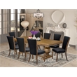 Pemberly Row 9-Piece Dining Table Set in Walnut Finish with Fabric Seats