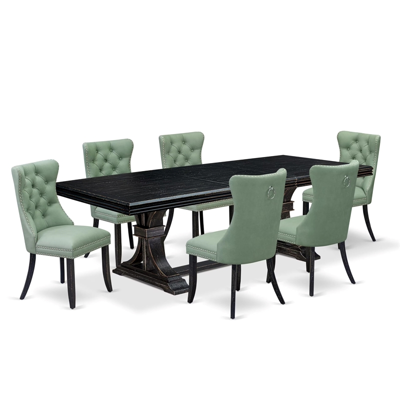 Pemberly Row 7-Piece Dining Set in Black Finish with Faux Leather Chairs