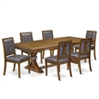 Pemberly Row 7-Piece Dining Table Set in Walnut Finish with PU Leather Seats