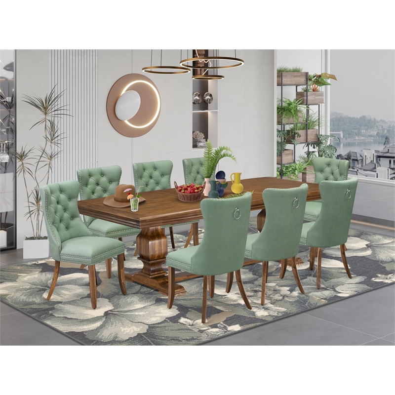 Pemberly Row 9-Piece Kitchen Table Set in Antique Walnut Finish