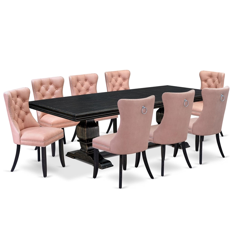 Pemberly Row 9-Piece Dining Set in Sand Blasting Black Finish
