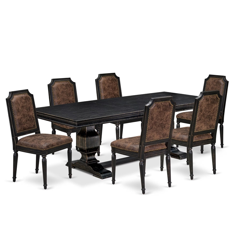 Pemberly Row 7-Piece Kitchen Table Set with Acacia Wood in Black Finish