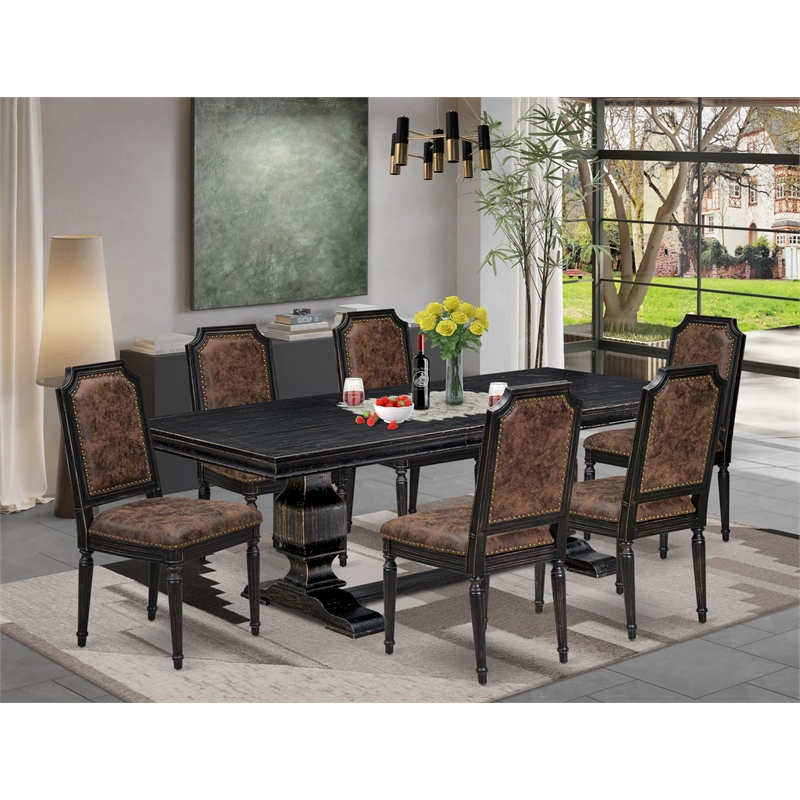 Pemberly Row 7-Piece Kitchen Table Set with Acacia Wood in Black Finish