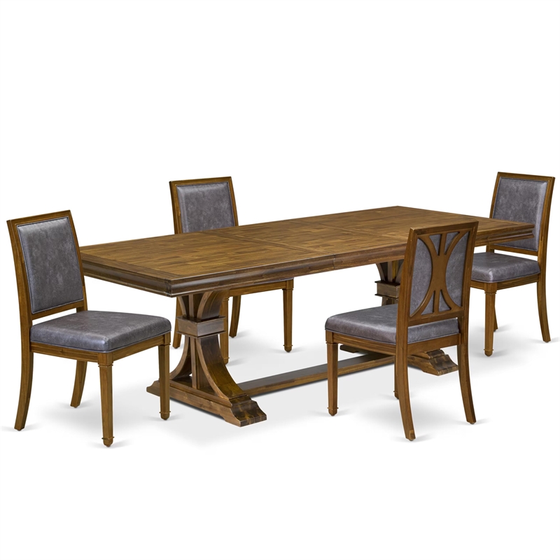 Pemberly Row 5-Piece Dining Table Set with Acacia Wood in Walnut Finish