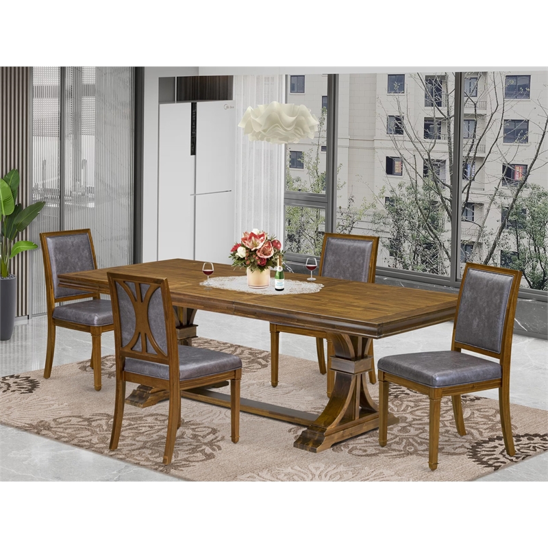 Pemberly Row 5-Piece Dining Table Set with Acacia Wood in Walnut Finish