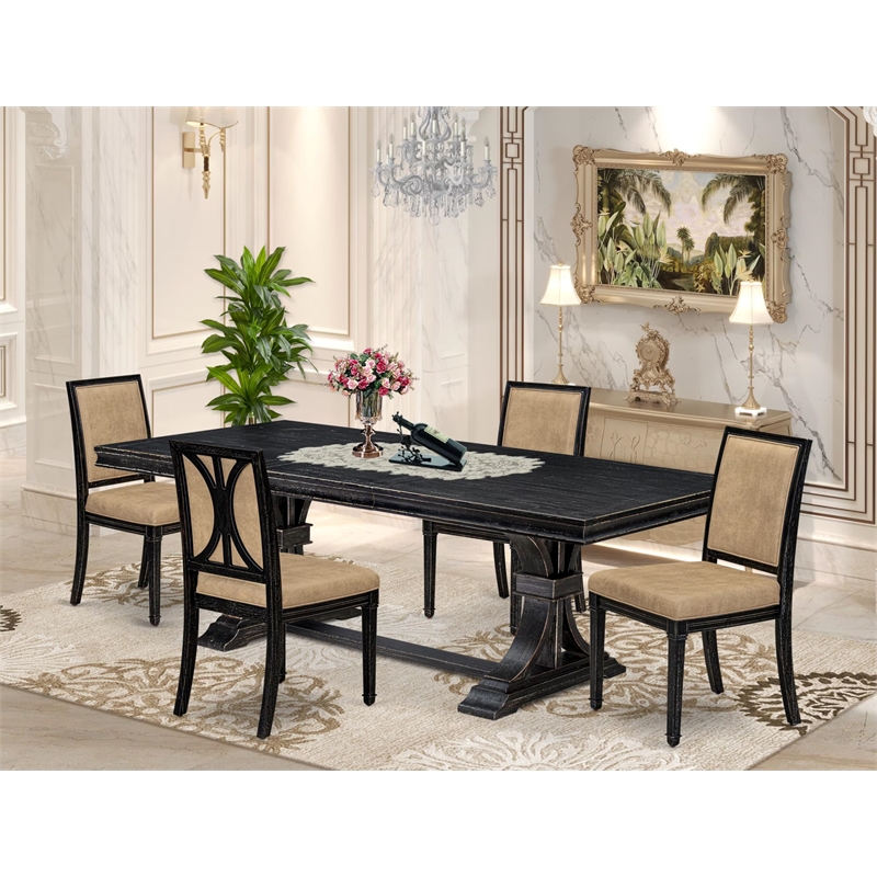 Pemberly Row 5-Piece Dining Table Set with Acacia Wood in Black Finish