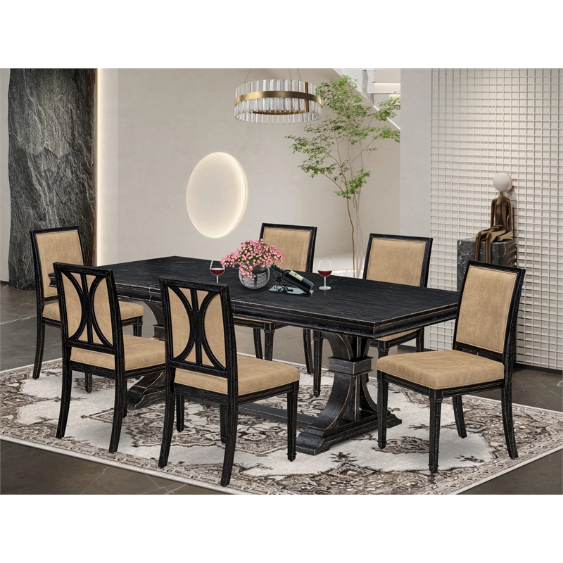 Pemberly Row 7-Piece Wood Dining Table Set in Black Finish