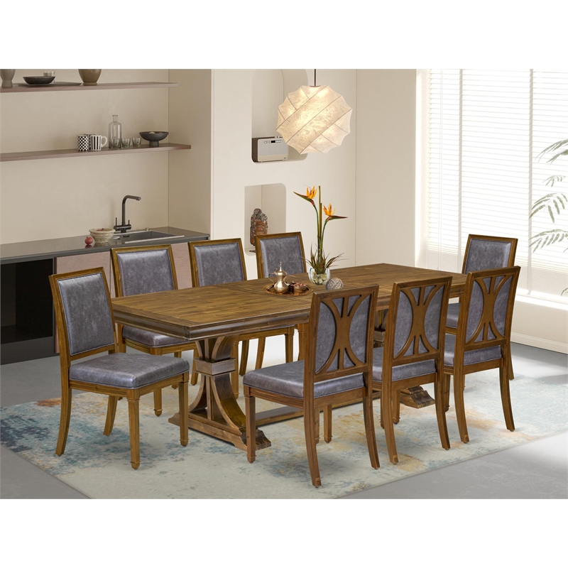 Pemberly Row 9-Piece Wood Dining Table Set in Walnut Finish