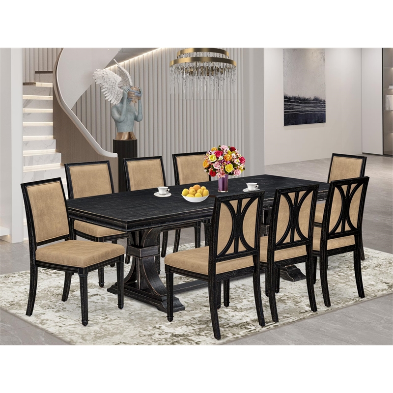 Pemberly Row 9-Piece Wood Dining Table Set in Black Finish