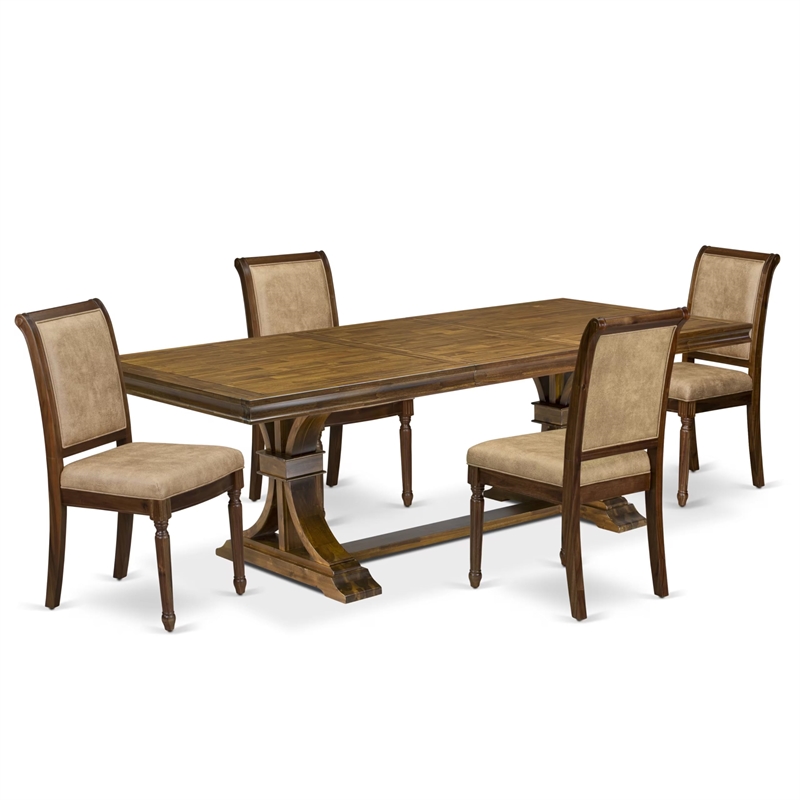 Pemberly Row 5-Piece Dining Table Set in Walnut Finish with Acacia Wood