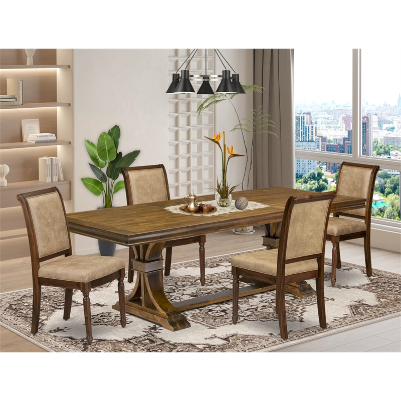 Pemberly Row 5-Piece Dining Table Set in Walnut Finish with Acacia Wood