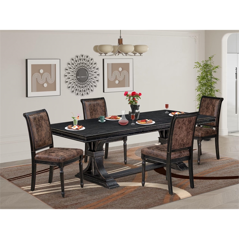 Pemberly Row 5-Piece Kitchen Dining Set in Sand Blasting Black Finish