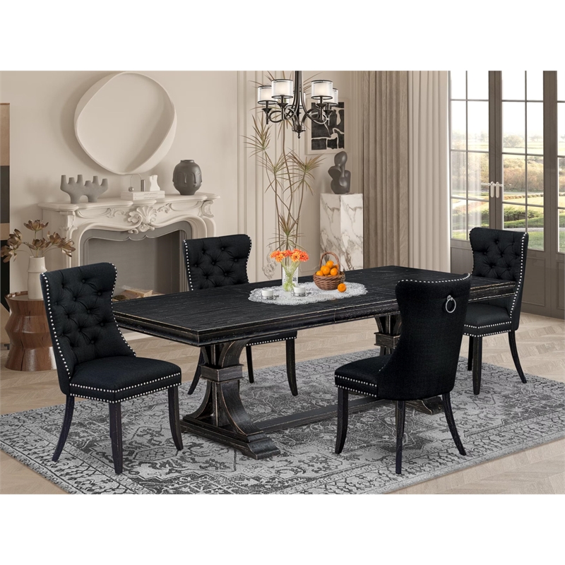 Pemberly Row 5-Piece Modern Dining Set in Sand Blasting Black Finish