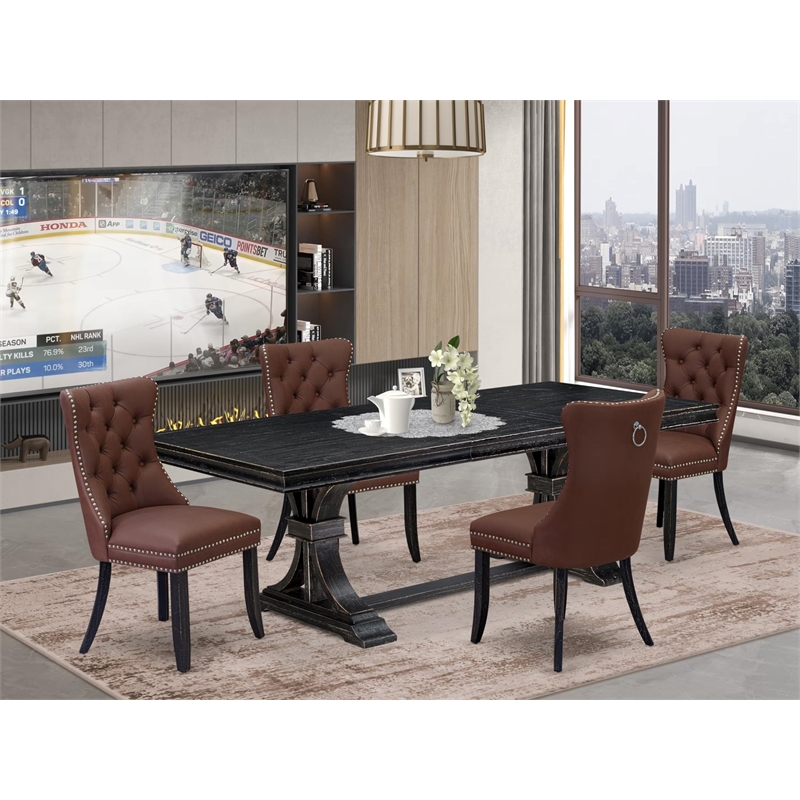 Pemberly Row 5-Piece Dining Table Set in Black Finish with Acacia Wood