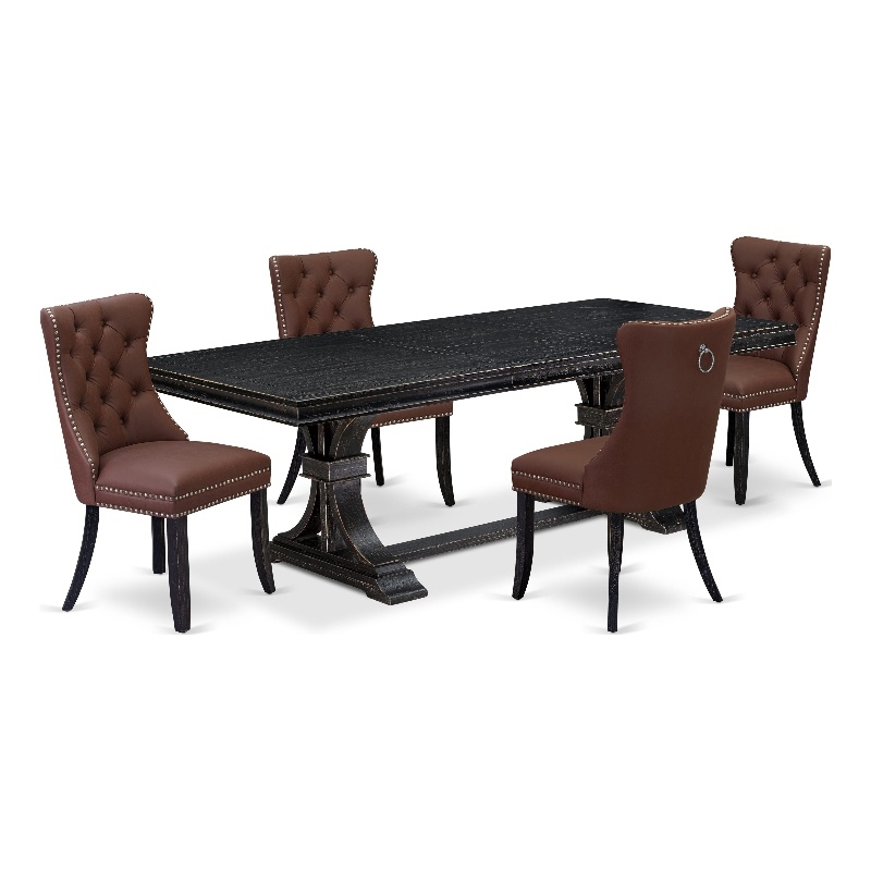 Pemberly Row 5-Piece Dining Table Set in Black Finish with Acacia Wood