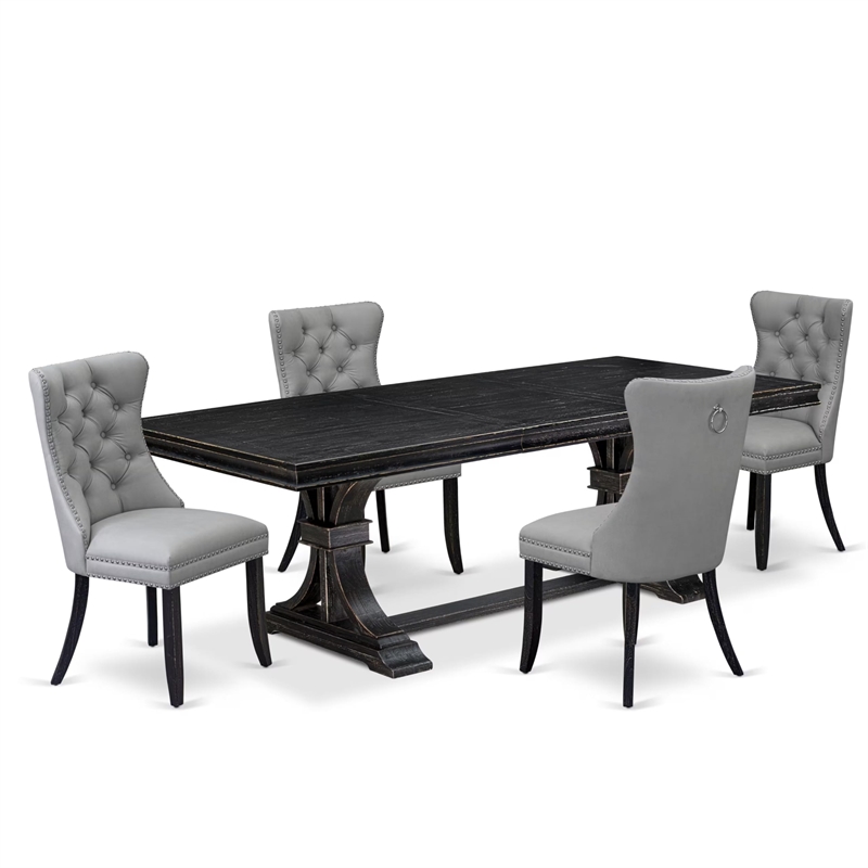 Pemberly Row 5-Piece Kitchen Dining Set with Wood Table in Black Finish