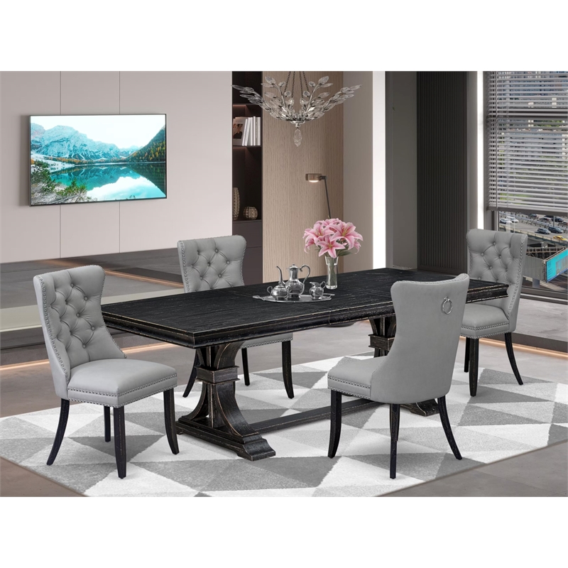 Pemberly Row 5-Piece Kitchen Dining Set with Wood Table in Black Finish