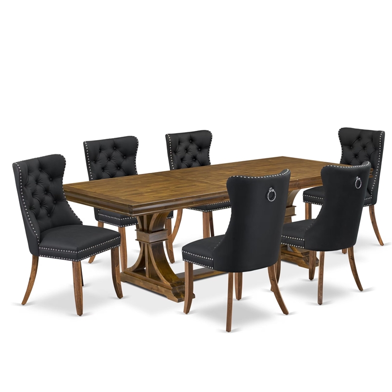 Pemberly Row 7-Piece Dining Set with Acacia Wood Table in Walnut Finish