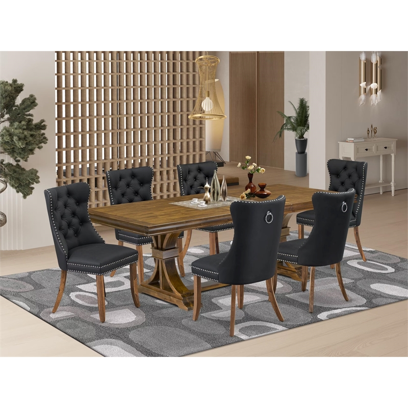 Pemberly Row 7-Piece Dining Set with Acacia Wood Table in Walnut Finish