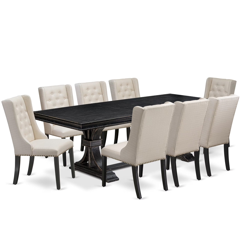 Pemberly Row 9-Piece Kitchen Table Set in Wood Black Finish