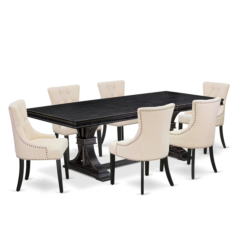 Pemberly Row 7-Piece Dining Table Set in Wood Black Finish