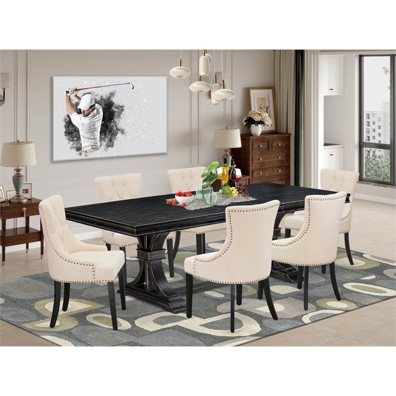 Pemberly Row 7-Piece Dining Table Set in Wood Black Finish